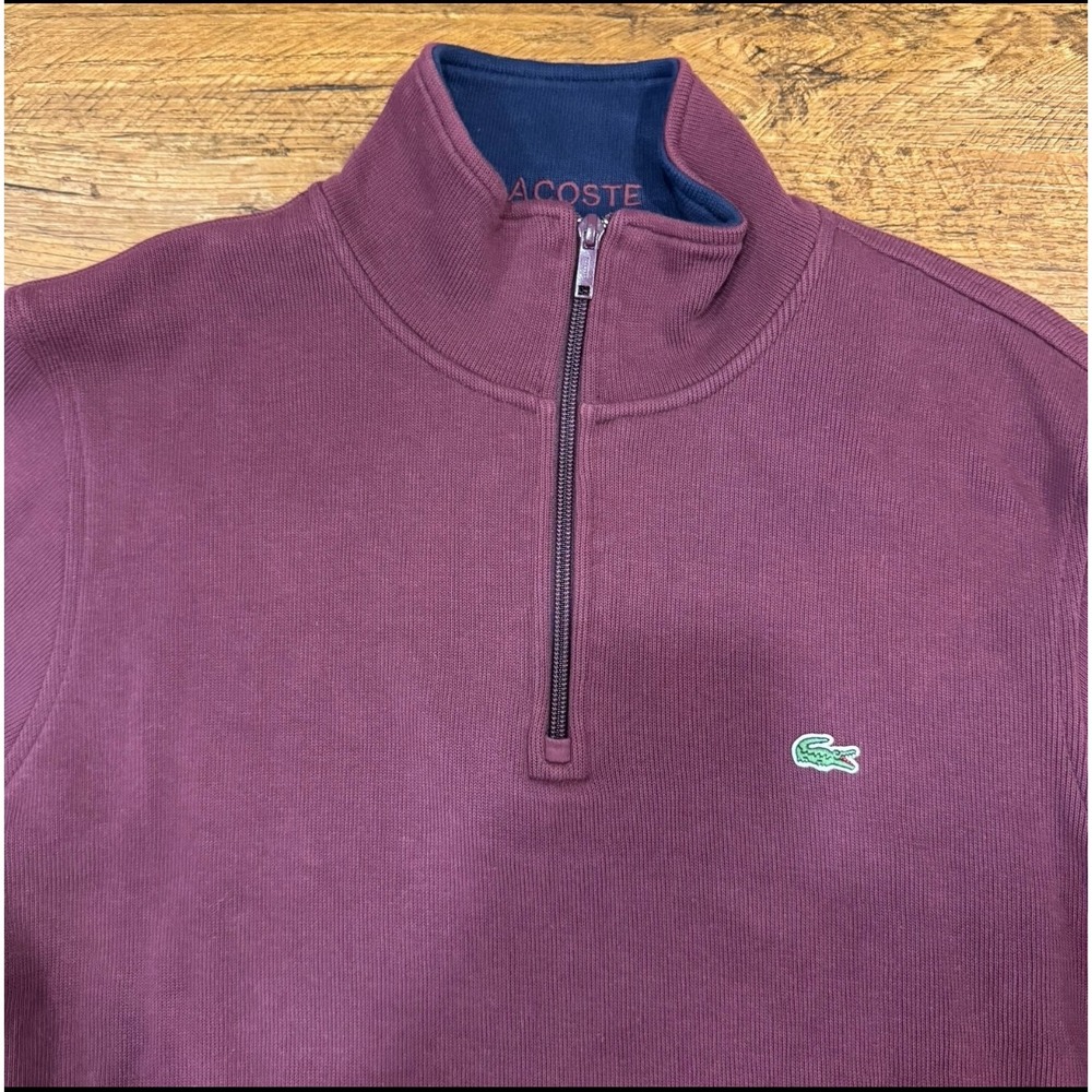 Lacoste Burgundy Red Casua‎ Golf 1/4 Zip Pullover Sweatshirt Sweater Men's 6/XL